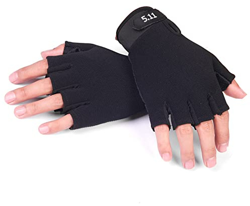 Verdant Touch Guanti a mezze dita per bambini, neri, per ciclismo e alpinismo, guanti sportivi per bambini in poliestere nero, taglia unica