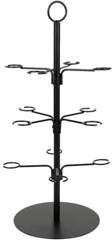 XLSBZ Cocktail Tree Stand for 12 Glasses,Metal Wine Glass Racks Hanging Wine Cup Display Stand Drinks Tree Display Holder for Gin, Cocktails, Champagne, Wine (Black 3 Tier)