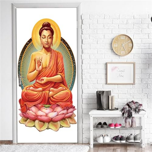 3D Türaufkleber Bunte Buddha-Statue Mit Lotusblume 80 X 200 Cm Türtapete Pvc Selbstklebende Wasserdichte Abnehmbare Art Decals Für Dekoration Wandbild - Kinderzimmer Wohnzimmer Küche Schlafzi -0O6T5O6