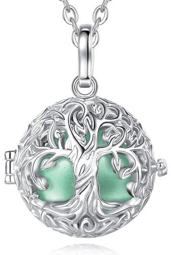 EUDORA Harmony Ball Graviditet Bola-halsband för dam mamma, livsträd musikaliskt klockhänge, bola-boll för ängelsamtal, smycken, present, 114,3 cm + 76,2 cm (grön), Koppar