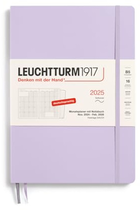 LEUCHTTURM1917 370602 Monatsplaner & Notizbuch Composition (B5) 2025, 16 Monate, Softcover, Lilac, Deutsch