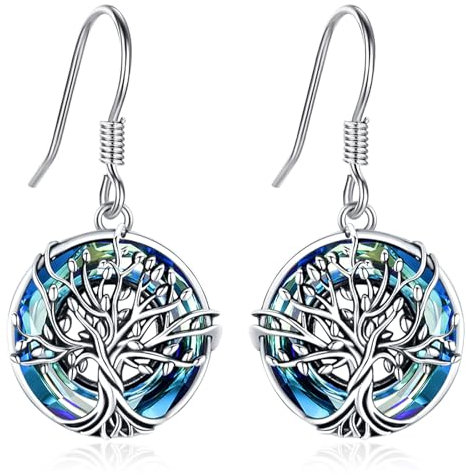 Eusense Livets träd örhängen 925 sterling silver örhängen livets träd smycken present till kvinnor damer flickor, 16*30mm, Sterlingsilver, Ingen ädelsten