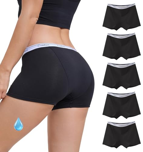 WEASIC periodenunterschwäsche Starke blutung menstruationsunterwäsche periodenunterwäsche perioden unterwäsche Starke blutung periodenslip Period Panties Period Underwear (5er-Pack, Schwarz, S)