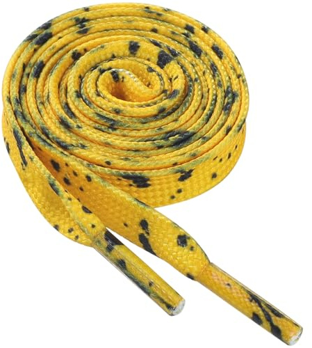 Elerevyo Unisex Flat Shoe Laces Splatter Painted Fun Shoelaces for Sneakers 2 Pairs Yellow Black 100cm/39.4