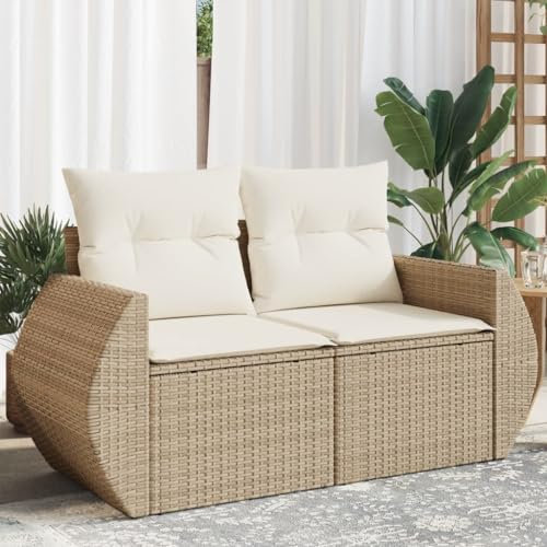 Brokky Gartensofa mit Kissen 2-Sitzer GartenmöBel Terrassensofa Outdoor Sofa Balkon Outdoor Couch Loungesofa Outdoor Beige Poly Rattan - 366062