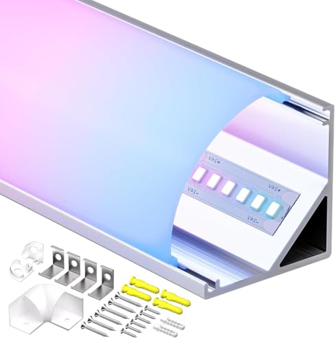 Shine Plus LED Eckprofil 2m x 5 Stück, Aluminium V-Profil für 10mm LED Streifen, Vollständiges Montageset für Indirekte Beleuchtung [Energieklasse A]