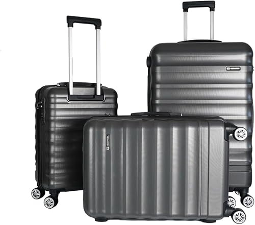 VEGMANN Kofferset 3 Teilig - Hartschalen 4 Rollen Rollkoffer - Kofferset Trolley mit Zahlenschloss - Zwillingsrollen Boardcase Hartschalenkoffer 3 Stück Gepäck-Sets für Reise (Anthrazit Set, M-L-XL)