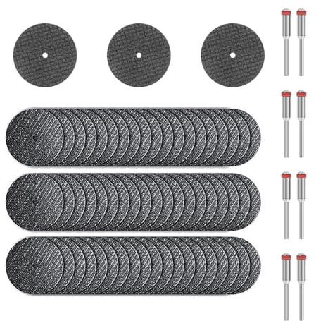 60pcs Cutting Discs with 8 Mandrels, Cutting Discs Kit for Dremel, 1-1/4''/32mm Fibreglass Reinforced Resin Cut Off Wheels, 1/8''/3mm Shank Rotary Tool Accessories for Metal, Wood & Stone.