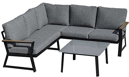 Outsunny 3-teiliges Gartenmöbel-Set mit Beistelltisch L-Form Sofa Balkonmöbel Set mit Kissen Outdoor Aluminium Grau