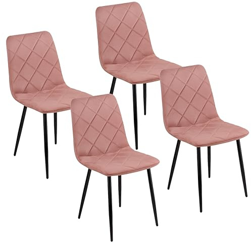 Baroni Home Set di 4 Sedie Moderne con Rivestimento in Velluto e Gambe in Ferro Nero, Poltrona da Soggiorno, Camera da Letto, Sala da Pranzo, Rosa, 52x44x85 cm