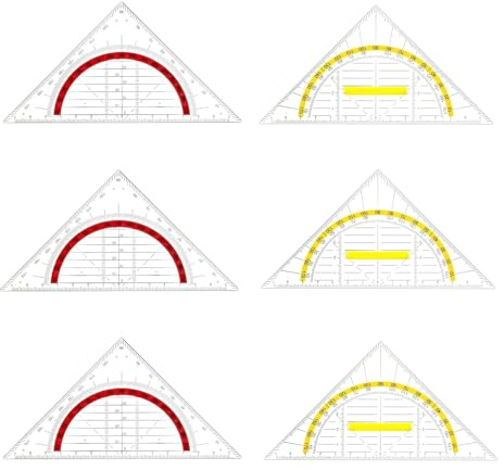 6 Stück Geodreieck, Geodreieck Mit Griff, Transparent Flexibel Geodreieck Klein Lineal Set, Zeichendreieck Gkleines geodreieckeo Dreieck für Studenten Büro Designer Malerei Schule(Rot gelb)