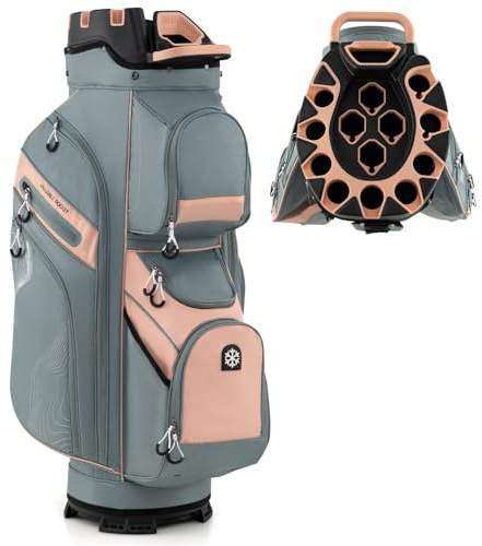 COSTWAY Golfbag, leichtes Golf Cart Bag mit 14 er Unterteilung & Tragegurt, tragbare Golftasche mit Regenhaube & 11 Taschen, Golfwagentasche wasserabweisend für Herren & Damen (Rosa)