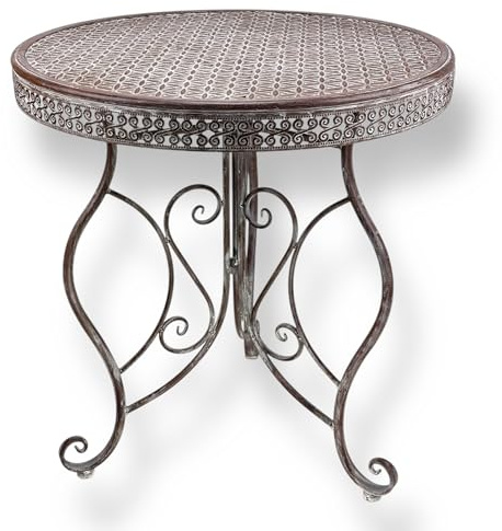 Crispe home & garden Tisch Bilbao rund aus Metall | Ø 70 cm | 9 kg | Wetterfester Gartentisch mit Vintage-Gestell | Balkon- und Terrassentisch Outdoor | Antik Look