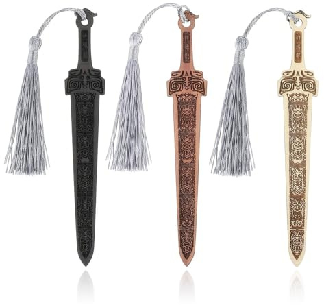 RUISPEED 3er Set Holzschwert Lesezeichen mit Quasten, edle Buchmarken im Vintage-Look, ideal als Geschenk für Lehrer, Erzieher, Schüler und Buchliebhaber (Schwarz Braun)