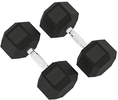 HOMCOM 4-20 Kg Hexagon Hanteln 2er Set mit Gerändeltem Griff Kurzhanteln | Kurzhantelset aus Gusseisen, für Männer Frauen, Zuhause, Fitnessstudio, Krafttraining