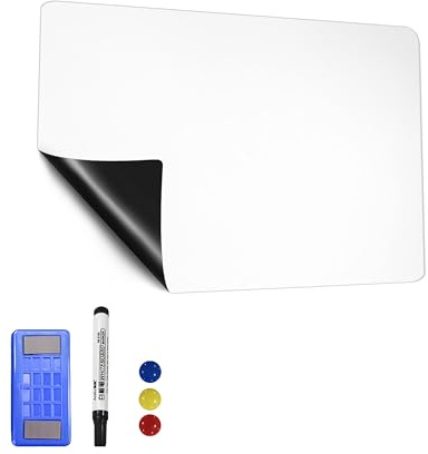AMIGO Selbstklebende Magnetische Whiteboard-Folie 90x120 cm | Whiteboard-Folie zum Aufkleben, inkl. Marker, Schwamm und Magnete. Für Schule, Büro und Zuhause. Magnetisch, wiederablösbar.