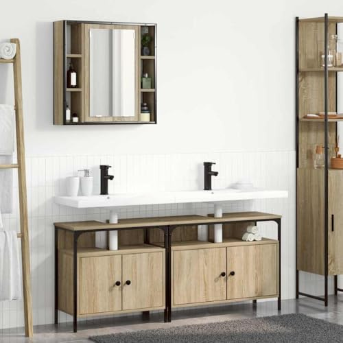 ULUYYUC Set di 3 mobili da bagno Sonoma rovere 80 x 30 x 60 cm, design moderno con armadio a specchio e mobiletto lavandino, soluzione salvaspazio per piccoli bagni, cucina e corridoio