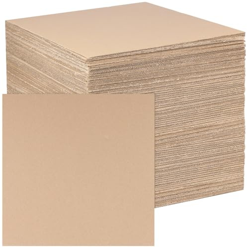 SHEUTSAN Corrugated Cardboard Sheets, 11.8 x 11.8 x0.08 Inches, 100 Pack, Square Packaging Craft Mailing Sheets