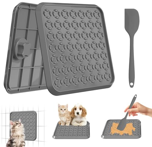 Slickmatta för hundar: Psykisk stimulering och plastdyna för långsam matning – 25 cm burträning – tristess buster katt och hund för husdjursägare (grå)