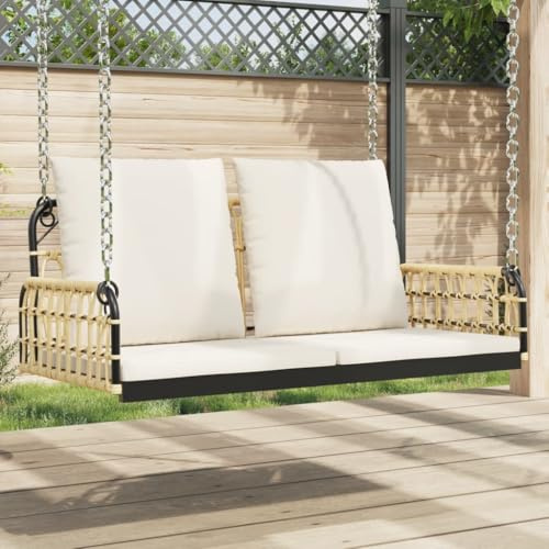 IBUQDDV Hängebank mit Kissen 105x58x38 cm aus Poly Rattan und Stahl, Schaukelbank für den Außenbereich mit Befestigungsringen, robuster Stahlrahmen und wetterbeständiges PE-Rattan