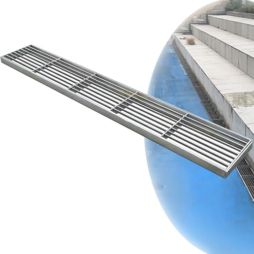 Grille Caillebotis en Acier Inoxydable, Caniveau Exterieur Grille De Drainage, Plaque Egout Remplacement pour Garages, Parkings, Parcs et Voiries Urbaines(100 * 20cm/40 * 8in)