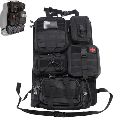 LengSuaa Tactical Car Seat Organizer, Car Back Seat Storage with 5 Detachable Bag, 600D Oxford Waterproof Tactical Vehicle Car Backrest Protector Seat Organiser for Most Vehicle SUV Truck Pickup