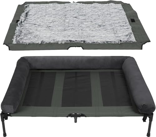 BingoPaw Hundeliege Outdoor große Hunde, Erhöhtes Hundebett mit Abnehmbarer Plüschmatte und atmungsaktiv & waschbar Netzgewebe, Haustierliege für draussen Camping Garten, XXL 130x90x18 cm
