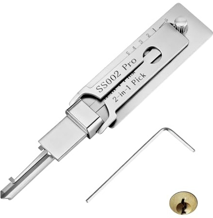 SS002 Pro Dietrich-Set 2-in-1 – Edelstahl-Schlüsseldecoder & Dietrichwerkzeug für S-Rillenschlösser, kompatibel mit Auto- und Hausschlössern, für Schlüsseldienste & Techniker