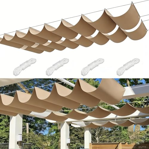 Tenda a Vela Parasole a Onda Retrattile Vele Ombreggianti Impermeabile Vele Parasole da Giardino Protezione Solare Schermo UV con funi di Tensione per Terrazze Balconi 0.8x5M Cachi