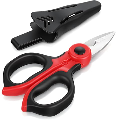 Electrician Scissors 6 Inch Stainless Steel Heavy Duty Wire Shears | Serrated Notch Blade With Protective Case for Crimping Aluminium Copper Soft Cable Line Strip Fiber Optic Cable