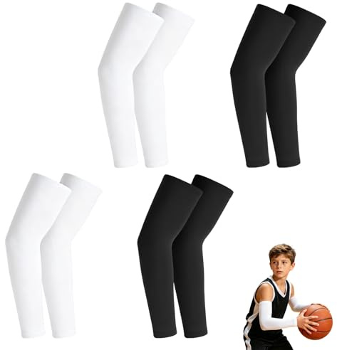 SRLWMYI Volleyball armschoner kinder 4 Paare, Arm Sleeve Kinder Ärmel Schutz UV Armstrümpfe für Basketball Volleyball Fußball Sport Mädchen Jungen, Atmungsaktiv Elastisch, Handball Zubehör