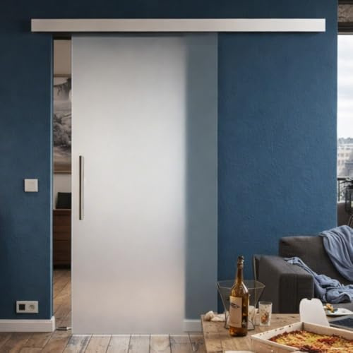 Glas-Schiebetür 900x2175 mm Vollsatiniert Sadora® Slimline-System komplett Laufschiene und Stangengriff in sehr hochwertiger Qualität.