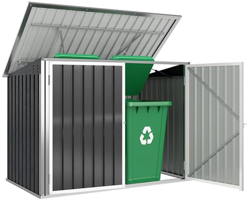 Outsunny Cache Poubelle Extérieur Double Abri Jardin 2 Poubelles 240L Gris