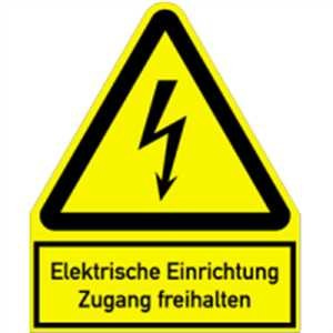 Aufkleber Warnschild Elektrische Einrichtung Zugang freihalten gem. ASR A1.3/ DIN 7010 Folie selbstklebend 24,4 x 20cm (Wanrschild, Strom) praxisbewährt, wetterfest