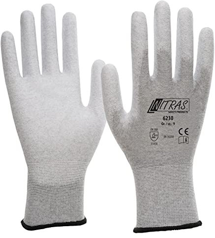 Nitras 6230 Gants de protection ESD antistatiques et compatibles pour écran tactile, Taille : 9/XL | 1 Paire - 2 Gants