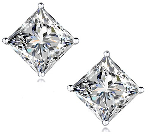 STUNNING FLAME “18K Gold Plated Sterling Silver Princess Cut Cubic Zirconia Stud Earrings for men women(w-6)
