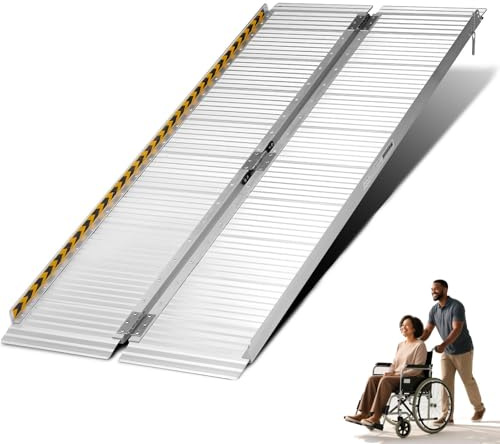 6FT Wheelchair Ramp, Non-Skid Aluminum Folding Portable Wheel Chair Ramp Home Steps Scooter Car, Doorways Curbs Stairs Ramp 600LBS Capacity, 72 L x 29 W