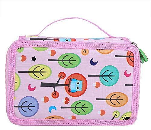 Stifteetui, 72 Fächer, große Kapazität, bedruckt, für Schüler, mit Reißverschluss, für Skizzen, Pinselhalter (Pink)