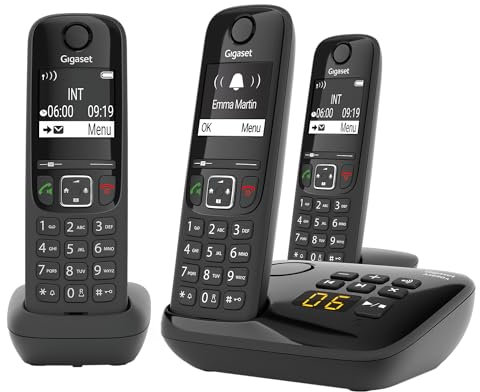 Gigaset AS690A Trio - 3 Schnurlose DECT-Telefone mit Anrufbeantworter - kontrastreiches Display - einstellbare Klangprofile - Freisprechfunktion - Anrufschutz, schwarz [Deutsche Version]