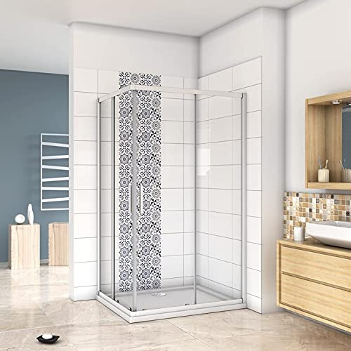 AICA SANITARIOS Mampara de Ducha Corrediza 5mm Pantalla para Baño 90x90x185cm + Plato de Ducha