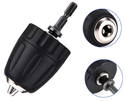 Keyless Adapter Chuck 0.8-10mm Drill Converter 3/8 24UNF Thread Adapter with 1/4 Hex Shank Black