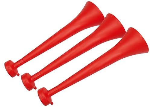 FUN FAN LINE - Pack 3 Vuvuzelas de Plástico Resistente | Trompetas de Animación para Fútbol, Eventos Deportivos y Fiestas | Bocina Ruido Extremo 120 DB | Cotillón para Aficionados (Rojo)