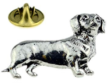 Anstecknadel mit Dackel-Motiv, Zinn, mit Geschenkbeutel