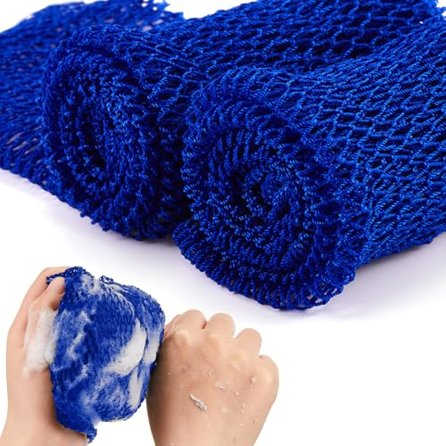 2 Piezas Redes Exfoliantes de Cuerpo Africano Esponja de Baño de Red Africana Depurador de Ducha Corporal Espalda para Hacer Piel Más Suave Uso Diario (Azul)