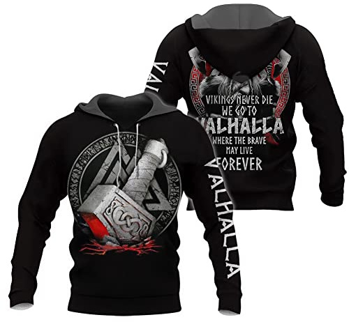 YOROOW-OUTDOOR Odin Thor Hammer Wikinger Tattoo Herren Sweatshirt, Walhalla Langarm Hoodie Lässige Pulloverjacke für Herbst