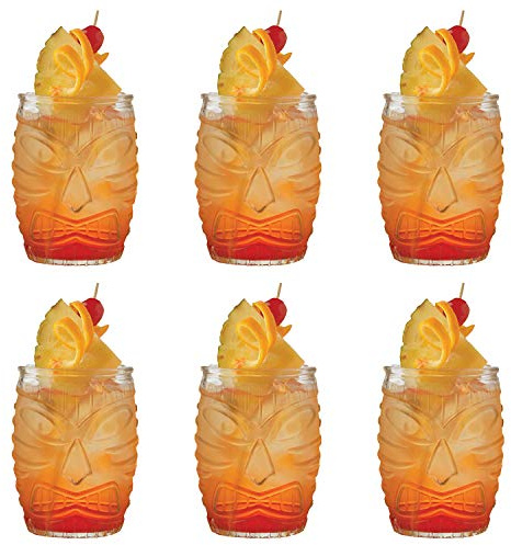 Jucoan 6 Pack Modern Bar Tiki Glasses, 16 oz/480 ml Tiki Cup Tiki Mug, Double Old Fashioned Glass, Hawaiian Style Glass, Clear