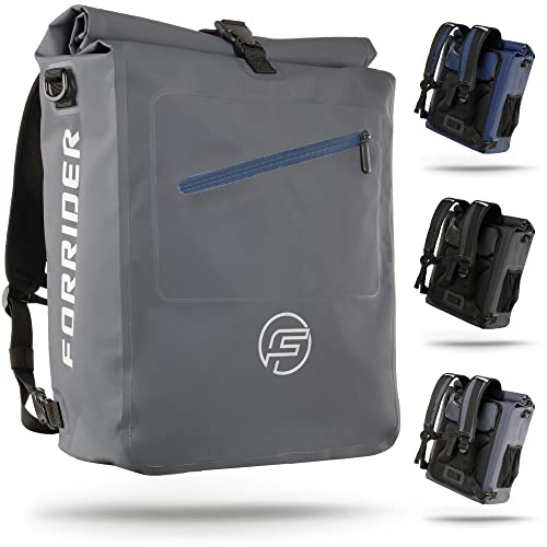 FORRIDER 3in1 Fahrradtasche & Rucksack für Gepäckträger 27L 100%wasserdicht | Gepäckträgertasche · Fahrradrucksack mit Laptopfach · Schultertasche · QuickSafe bis 18 mm, abschließbar · reflektierend