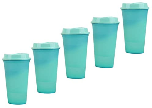 XKUN 5Pcs 473 ML De Bouteille d'eau en Plastique Température Couleur Changement De Tasse De Cupule À Chaud Réutilisable Casse À Café en Vrac Tumbler Personnalisé Cadeaux De Noël-5Pcs Blue