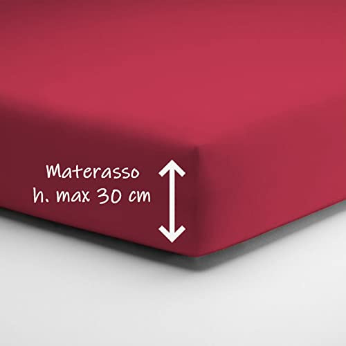 Home Tresor - Lenzuolo Sotto Matrimoniale con Angoli Elasticizzati, cm. 180 x 200 h. Materasso 30, 100% Puro Cotone, Prodotto Italiano, Color Ciclamino