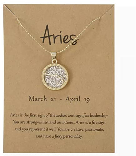 Gold Star Sign Coin Constellation Pendant Chain Necklace – Day – Aries (21st March - 19th April) - Zodiac Constellation Horoscope Celestial Astrology Jewellery - Women Men Gift